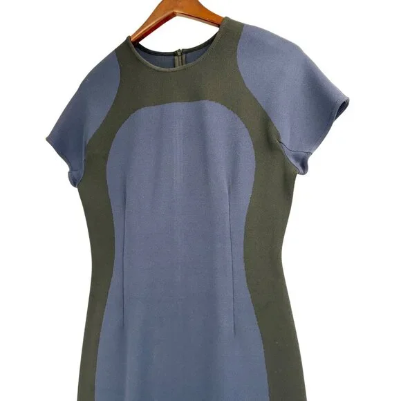 St. John Womens Size 6 Fitted Sheath Dress Black Blue Colorblock Luxury Chic - Picture 10 of 11